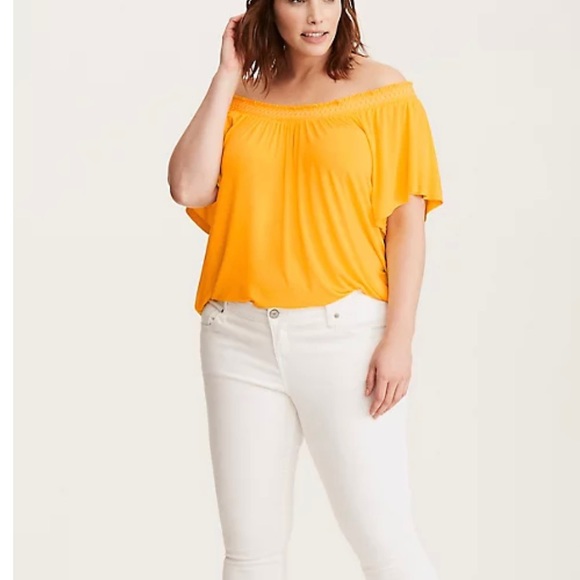 Torrid embroidered smocked off the shoulder top - Picture 1 of 9